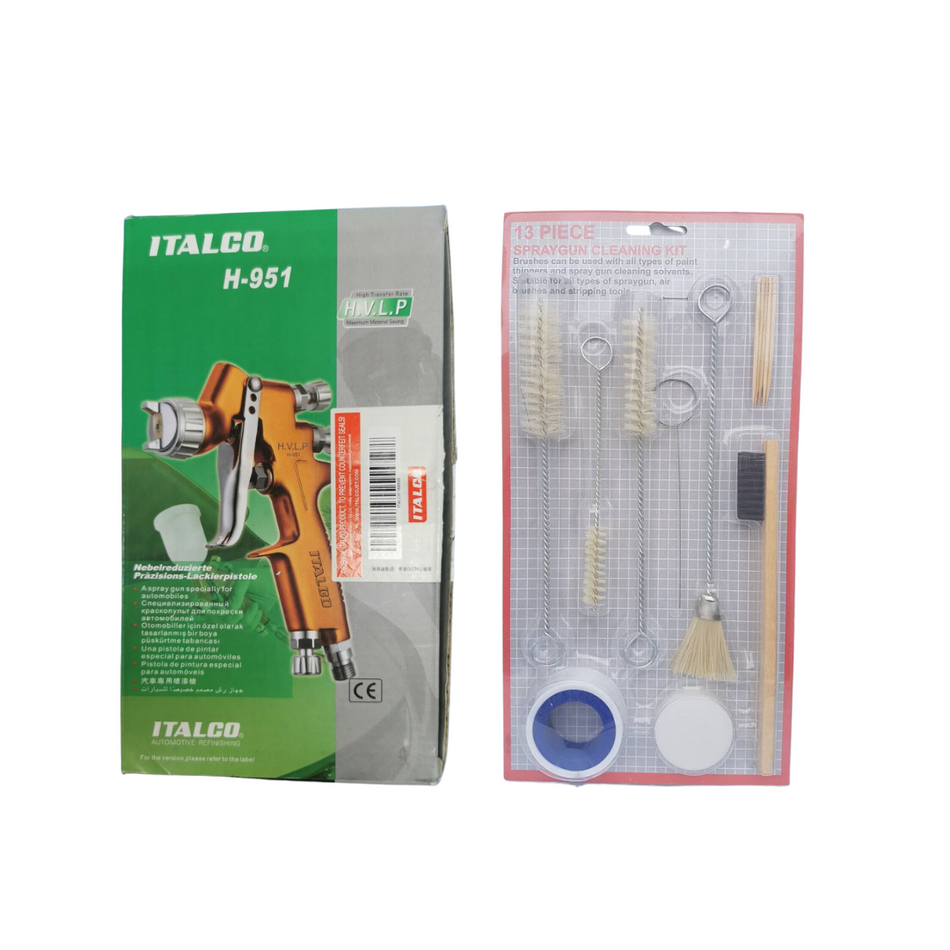 Professional Italco Gold 0.8mm Mini HVLP Repair Spray Gun + 13 Piece Cleaning Kit