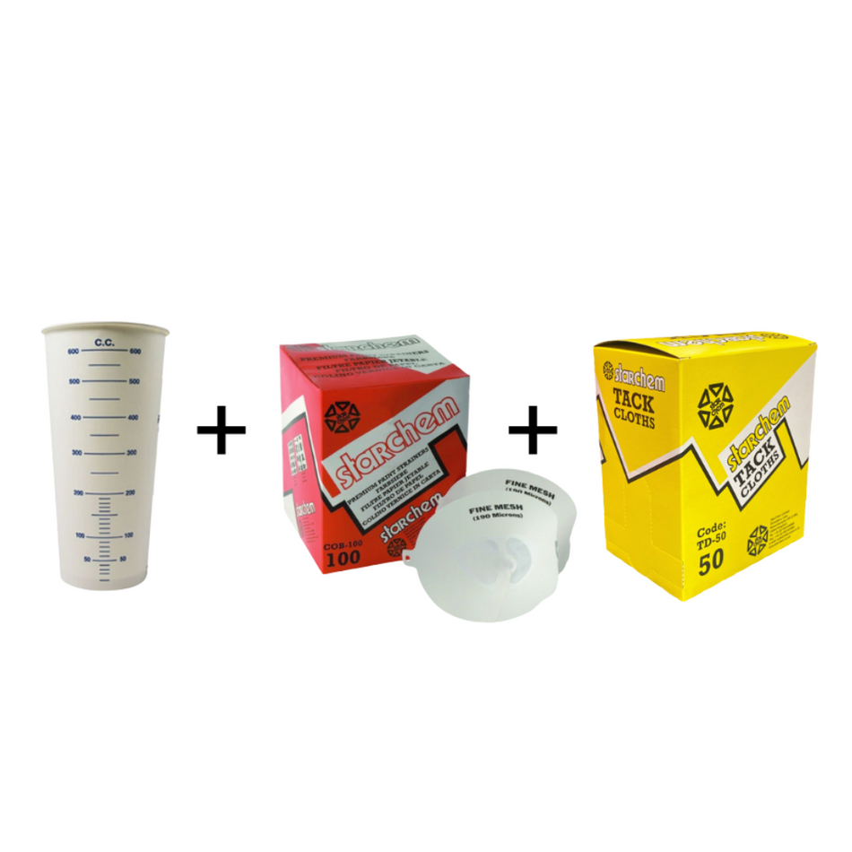 50 Paper Mixing Cups + 50 Paint Strainers + 50 Tack Cloths