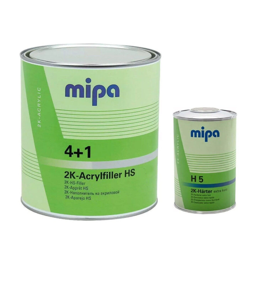 MIPA 4 + 1 ACRY FILLER 2K HIGH BUILD PRIMER BLACK 4LTR + H10 1LTR *5LTR KIT*